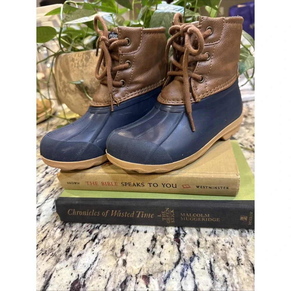 Sperry Port Boot Size 12M Brown Blue Duck Boots Lace Up All Weather